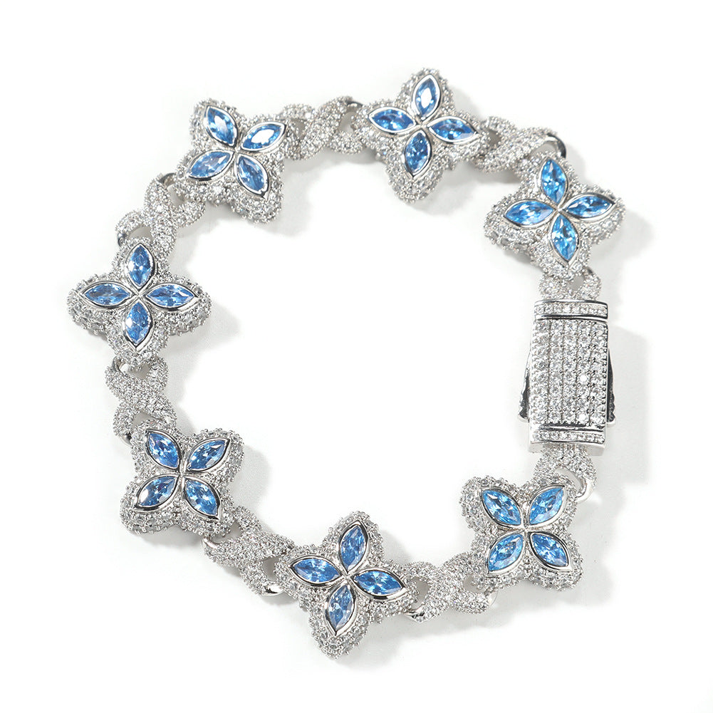 Iced Out Four Leaf Clover 5A Color Zircon Hip Hop Bracelet For