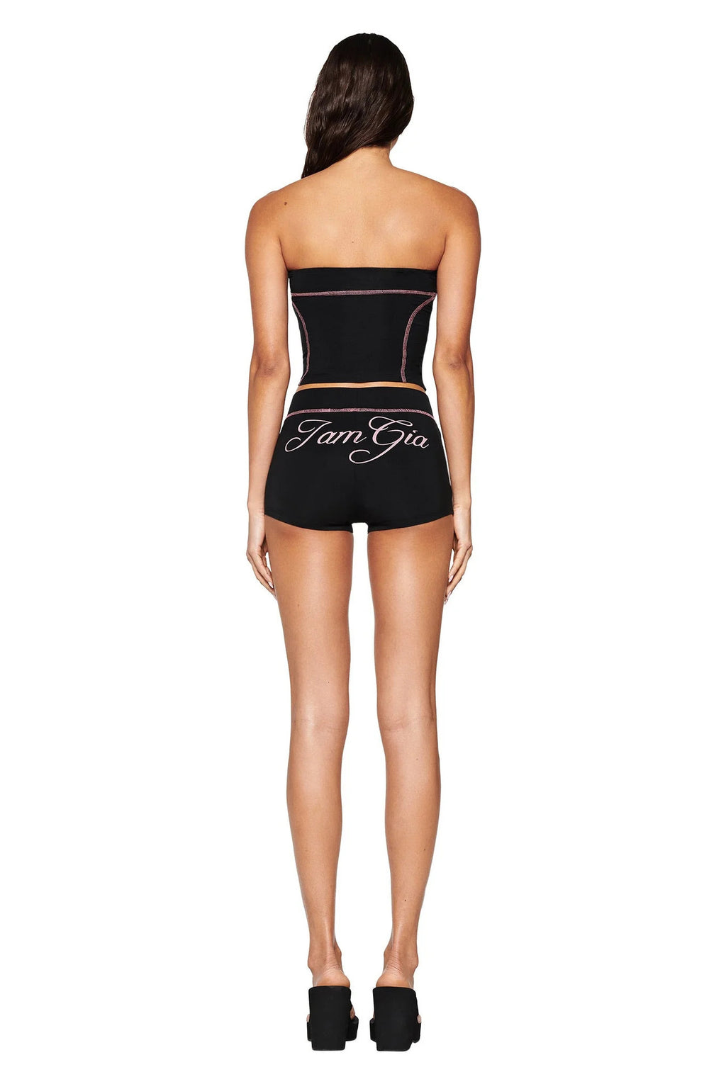 I.AM.GIA Stitch Letter Print Tube Top Biker Shorts 2 Piece Outfit Set
