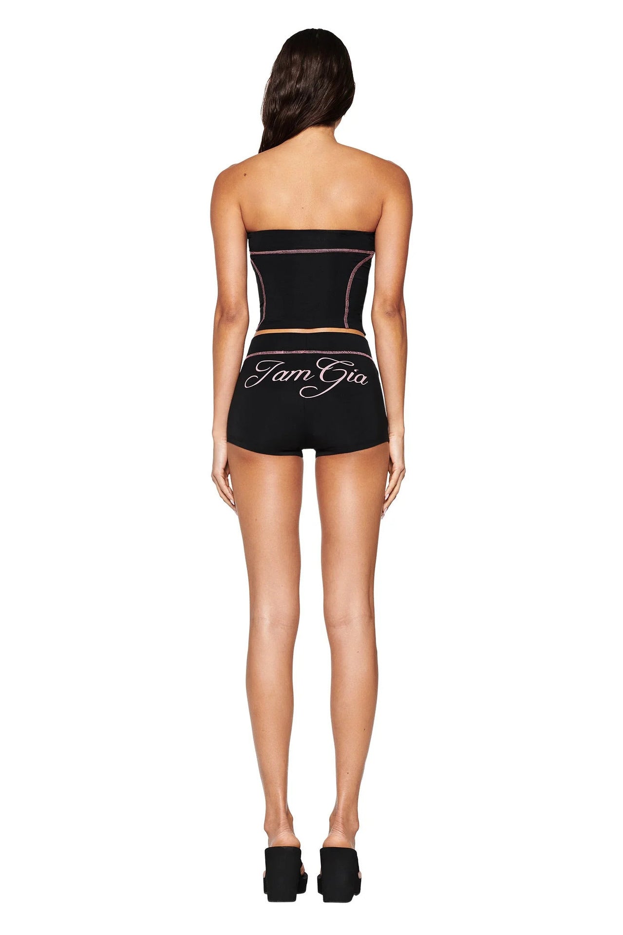 I.AM.GIA Stitch Letter Print Tube Top Biker Shorts 2 Piece Outfit Set
