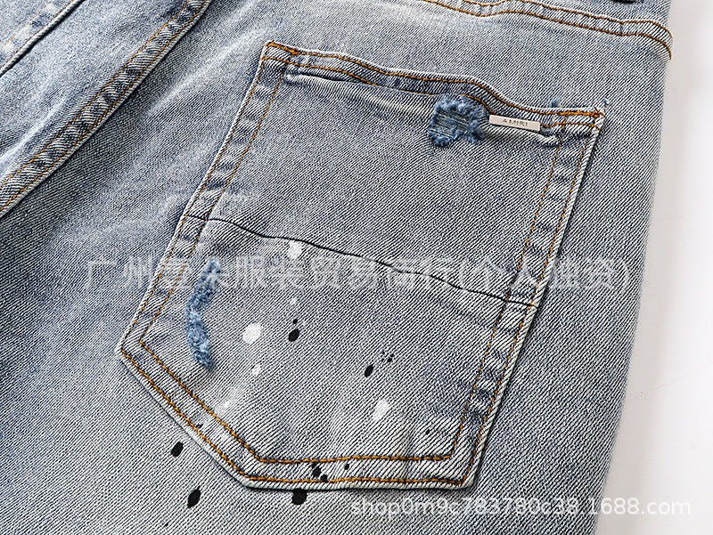 Amiri Distressed Splash‑Ink Stretch Slim Tapered Denim Jeans Unisex