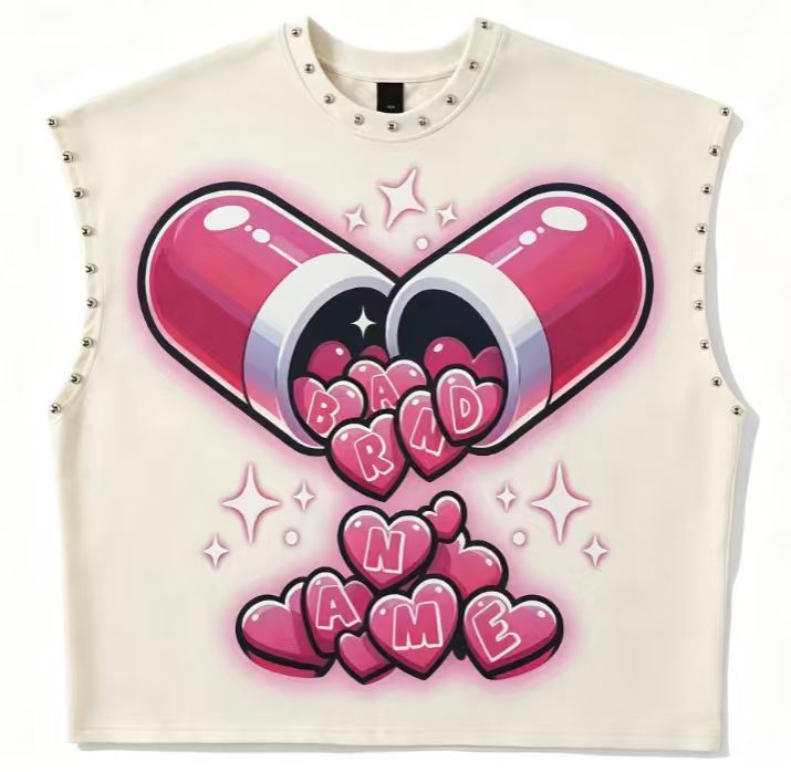 Vintage Multi Graphic Rivet Sleeveless Crop Tank Top