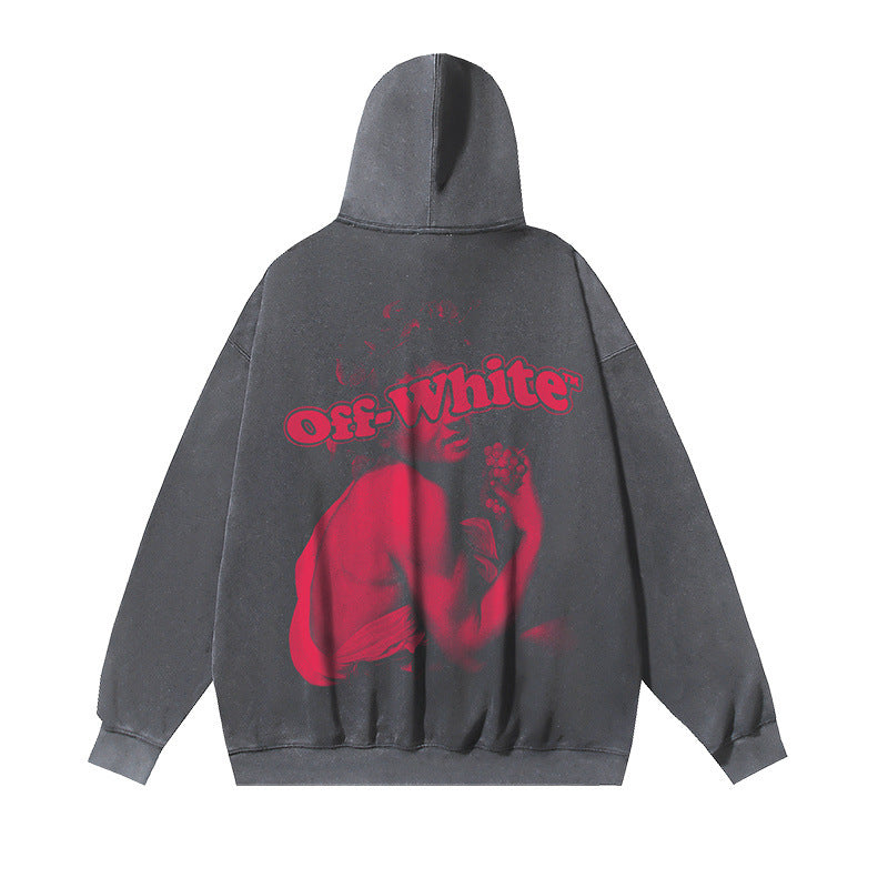 Off White Washed Bacchus Graphic Print Hoodie Unisex