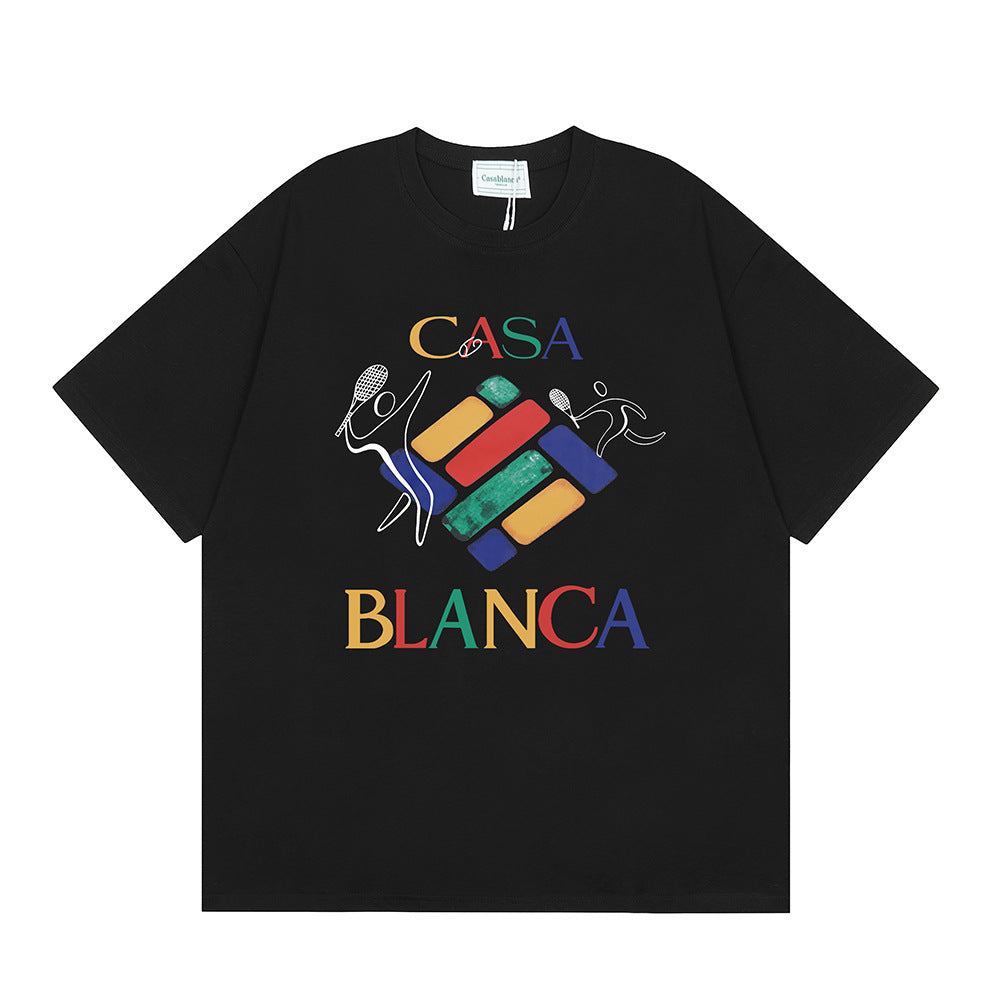 2026 New Casablanca Logo Print Loose Fit Unisex Short Sleeve T-Shirt