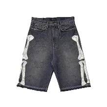 Y2K Skull Embroidery Baggy Denim Jorts