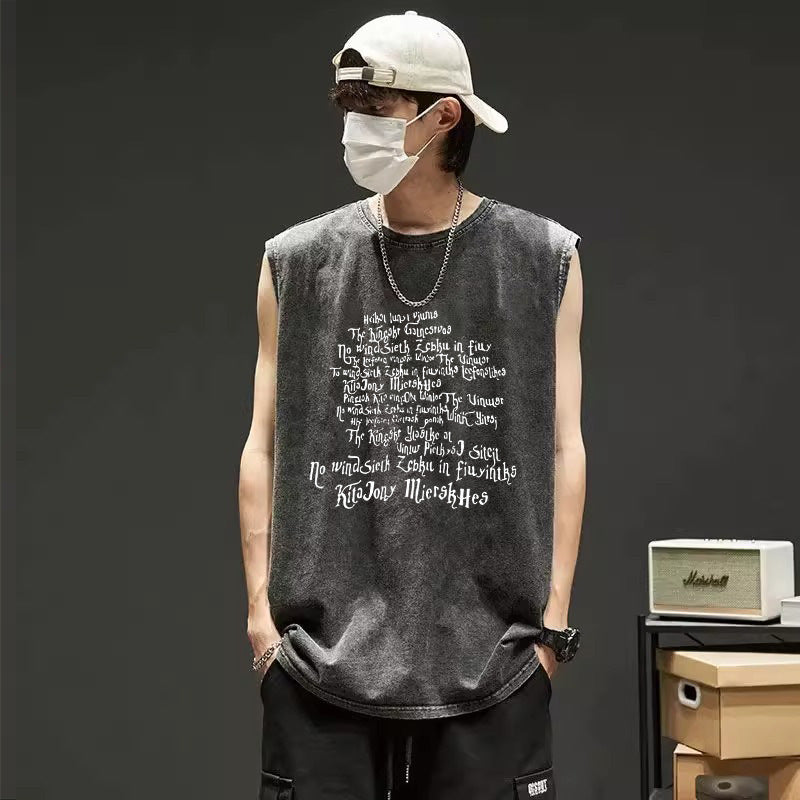Vintage Washed Tank Top Graphic Loose Hip Hop Summer Sleeveless Vest
