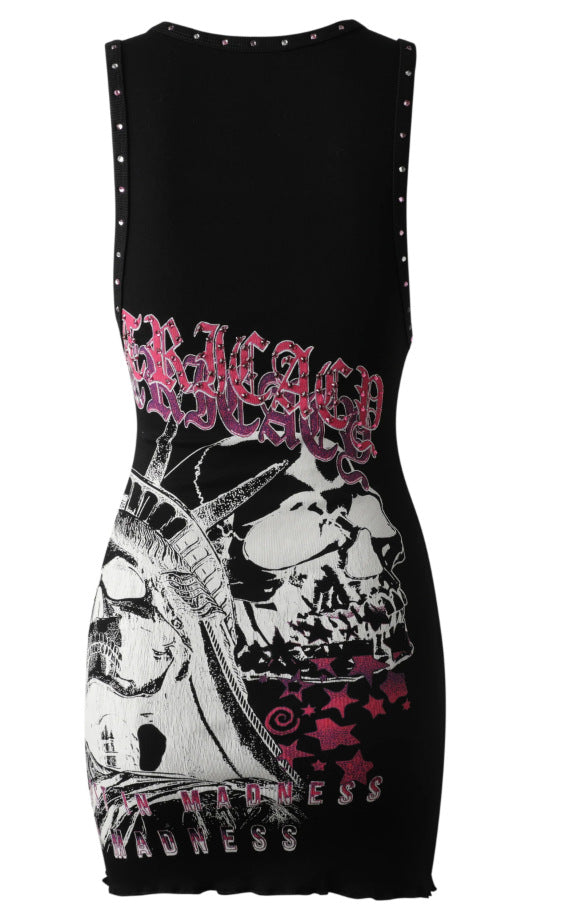 Lost Intricacy Rhinestone Skull Print Bodycon Mini Dress Women