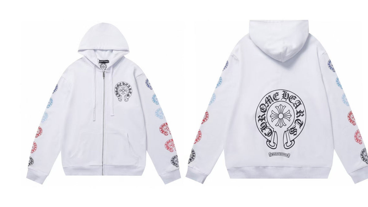 Chrome Hearts Horseshoe Sanskrit Cross Zip Up Hoodie Streetwear Unisex