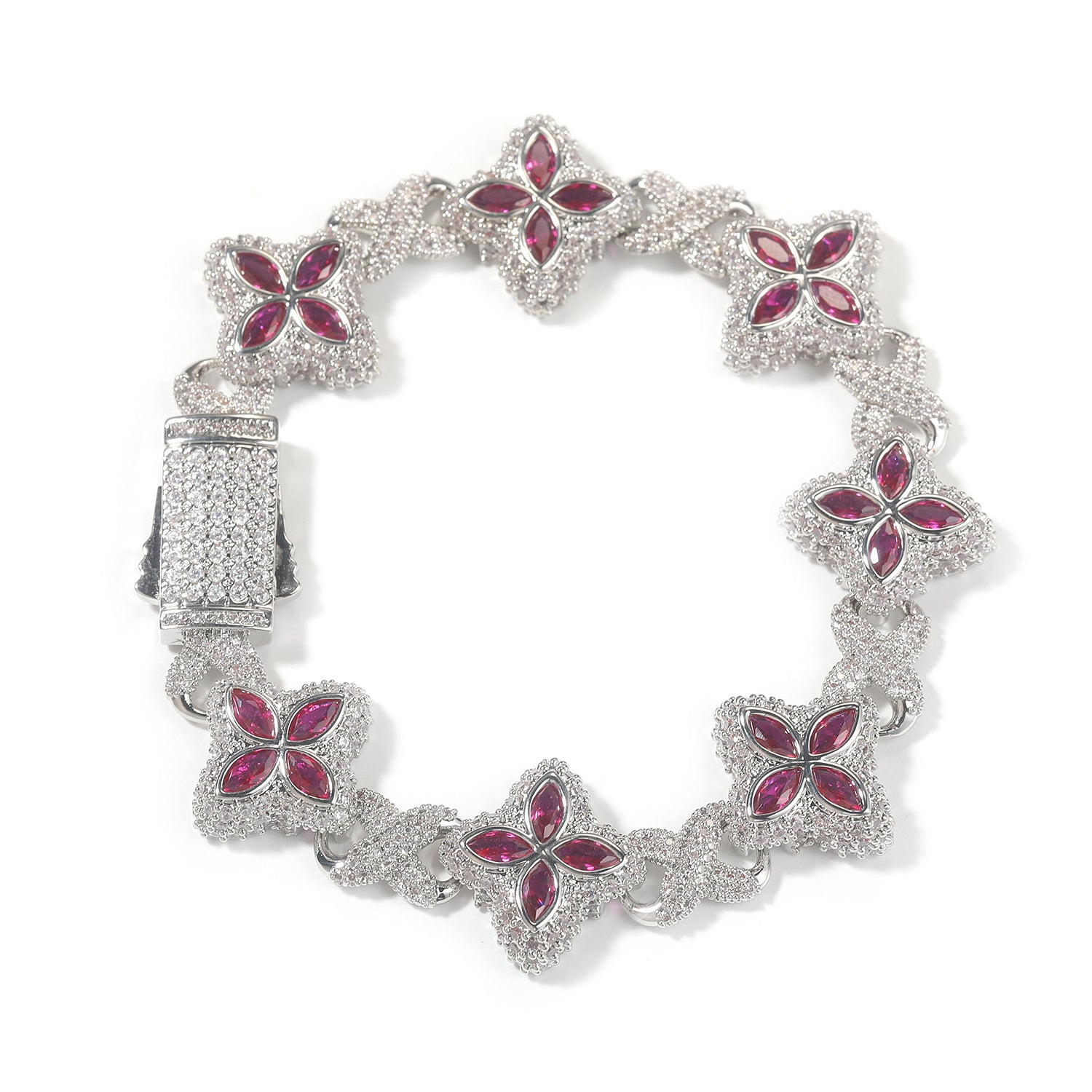 Iced Out Four Leaf Clover 5A Color Zircon Hip Hop Bracelet For