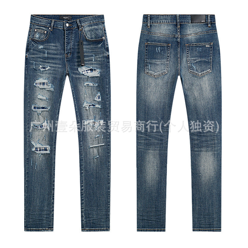 Amiri Distressed Splash‑Ink Stretch Slim Tapered Denim Jeans Unisex
