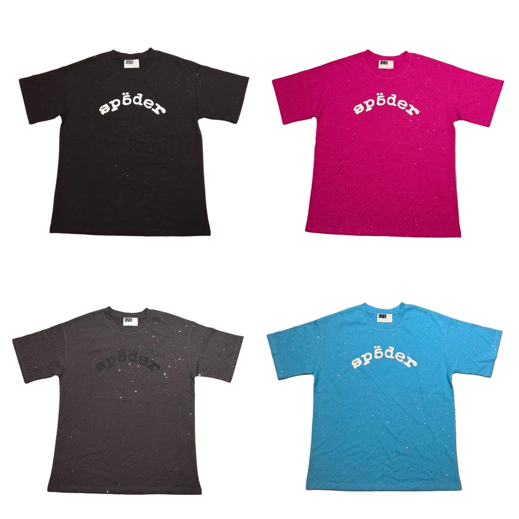 Sp5der Full Rhinestone T-Shirt & Shorts Matching Set
