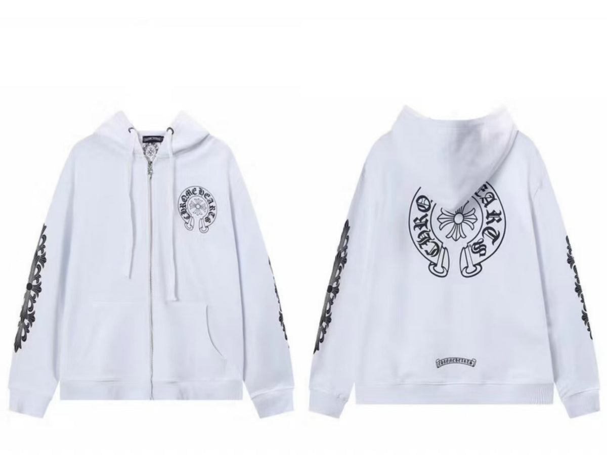 Chrome Hearts Horseshoe Sanskrit Cross Zip Up Hoodie Streetwear Unisex