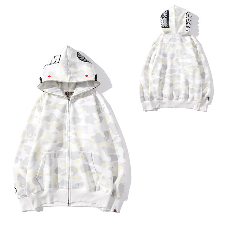 BAPE Shark Camo Print Full Zip Embroidery Streetwear Hoodie Unisex