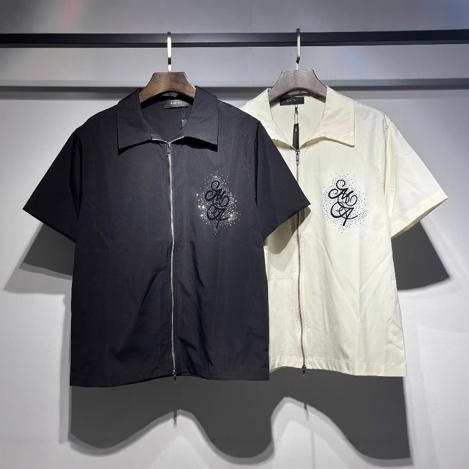 Amiri Rhinestone Letter Nylon Double Zip Short Sleeve Shirt Unisex
