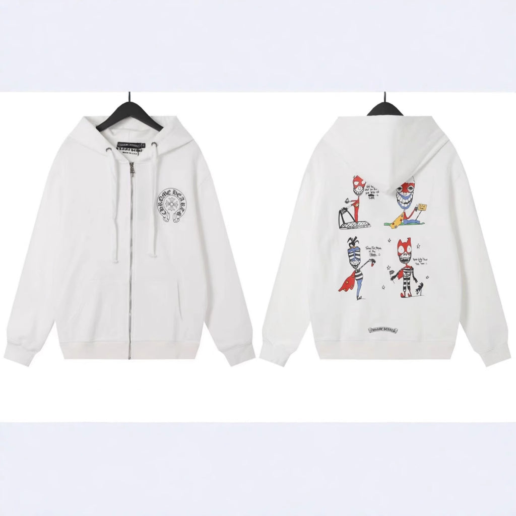 Chrome Hearts Horseshoe Sanskrit Cross Zip Up Hoodie Streetwear Unisex