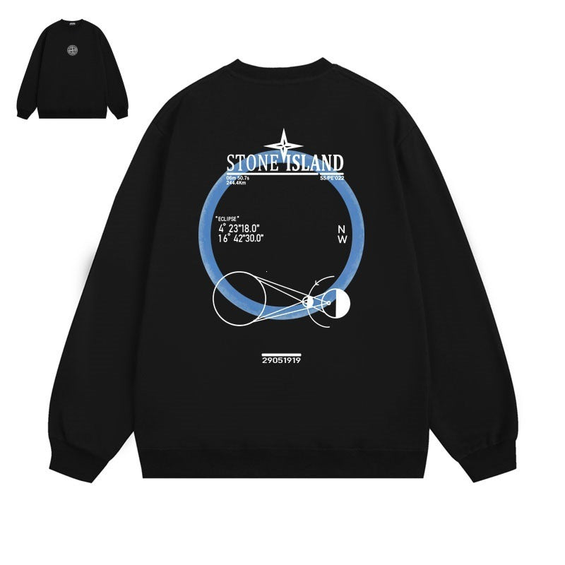 Stone Island Compass Print Crewneck Sweatshirt Men Winter Fleece Top