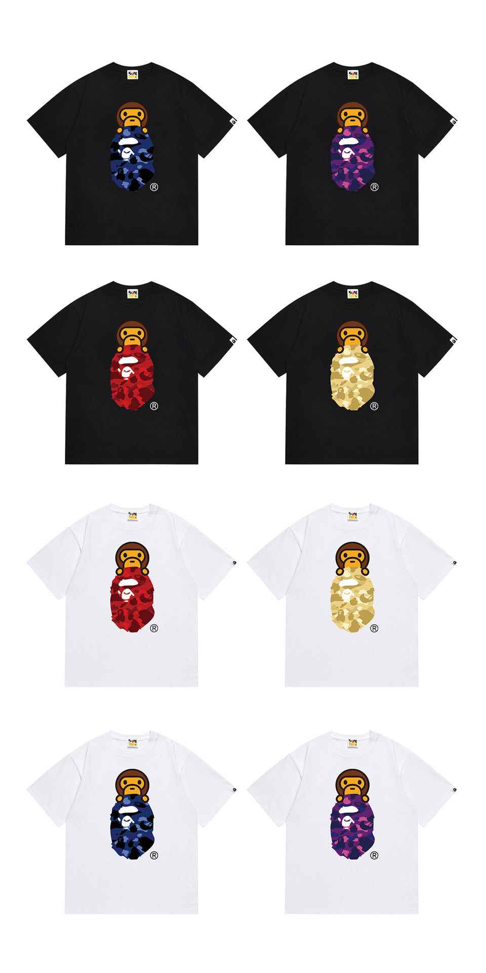 BAPE Ape Head Graphic Print Short Sleeve Tee Streetwear Unisex