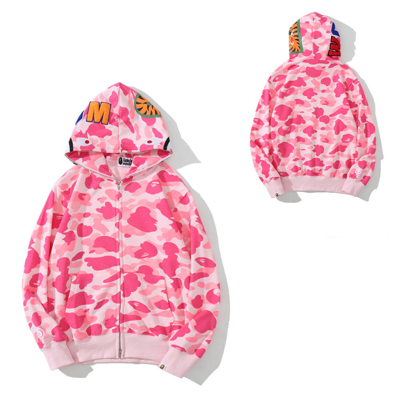 BAPE Shark Camo Print Full Zip Embroidery Streetwear Hoodie Unisex