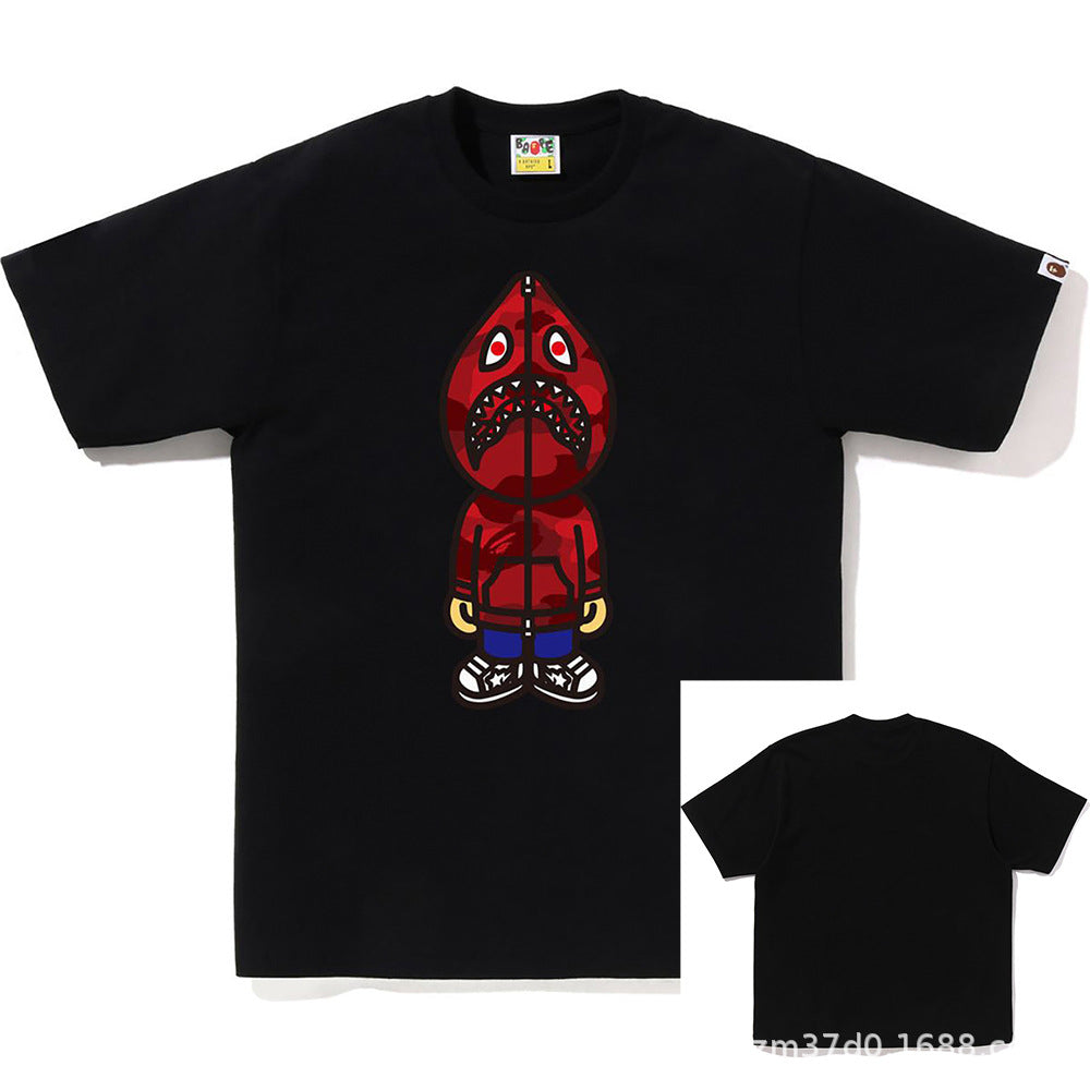 BAPE Shark Ape Head Camo Print Crew Neck Short Sleeve T‑Shirt Unisex