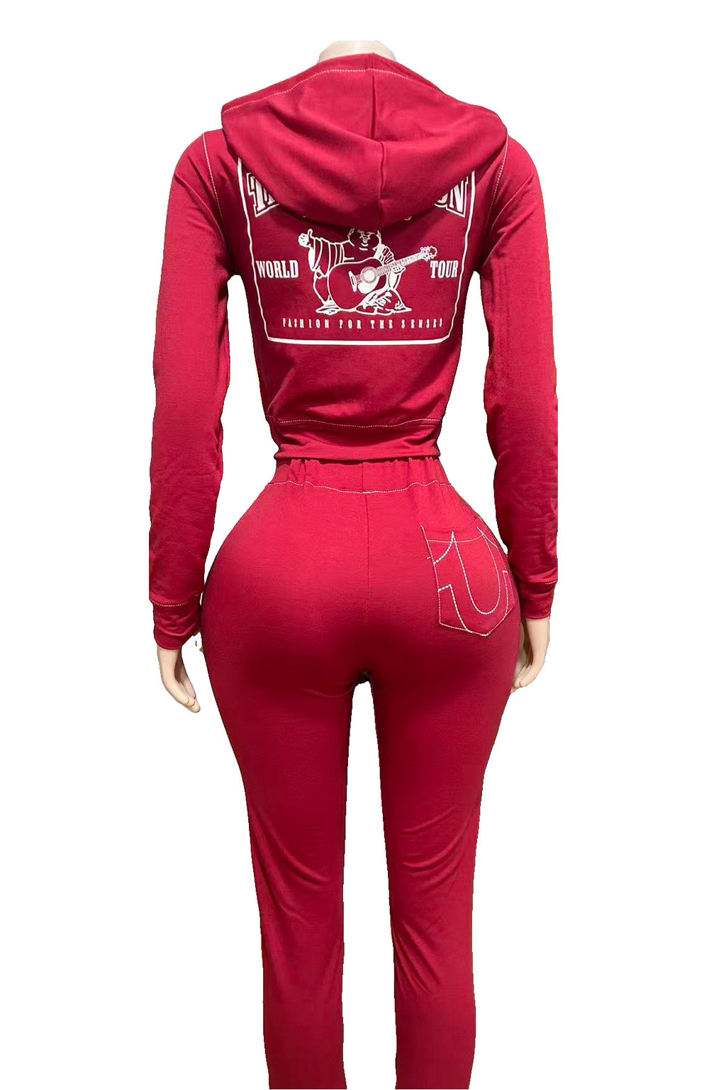 True Religion Vintage Stitch Zip Crop Hoodie Flare Pant Tracksuit Set