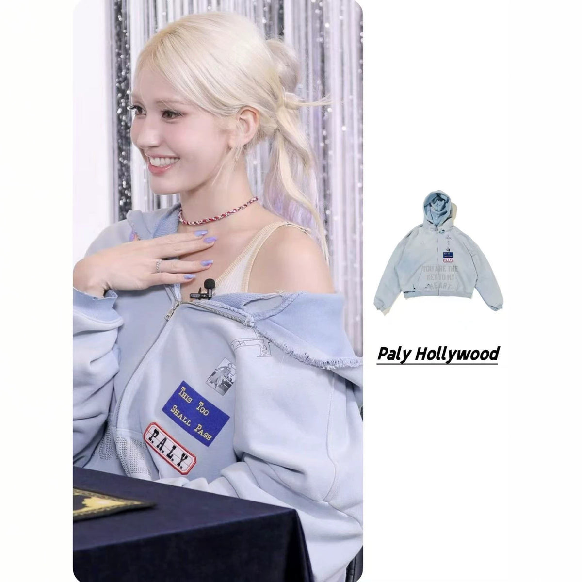 Paly Hollywood Distressed Patch Graphic Zip Hoodie Vintage Jacket
