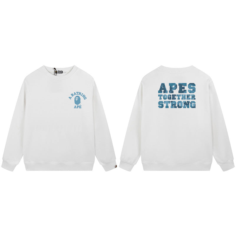 Bape Arch Letter Shark Ape Head Washed Oversized Crewneck Streetwear