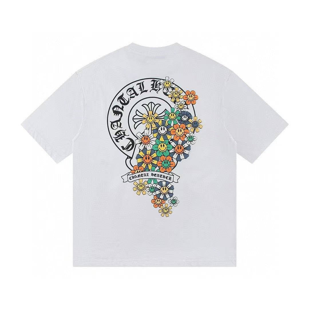 Chrome Hearts Color Sanskrit Cross Print Short Tee Unisex Y2K