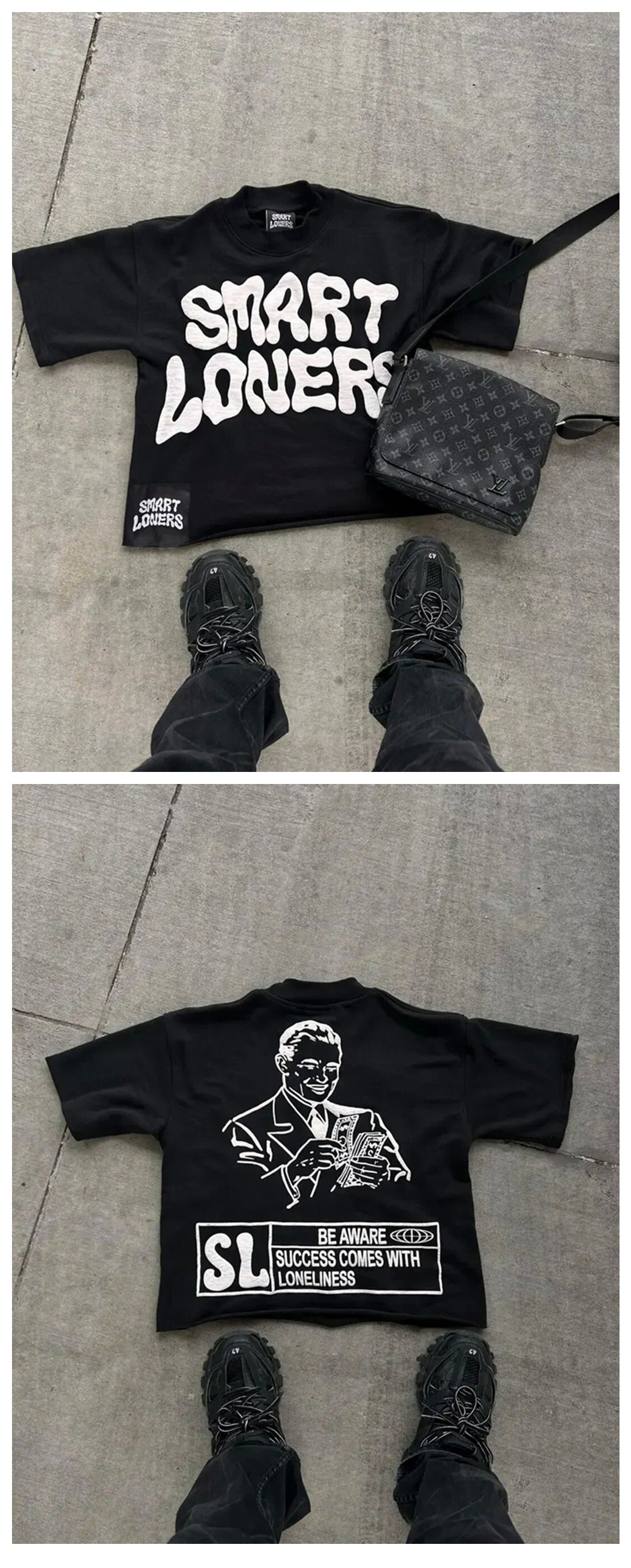 Madhand Style Y2K Schwarzes Cartoon Grafik Unisex Oversized Streetwear Baumwoll T-Shirt