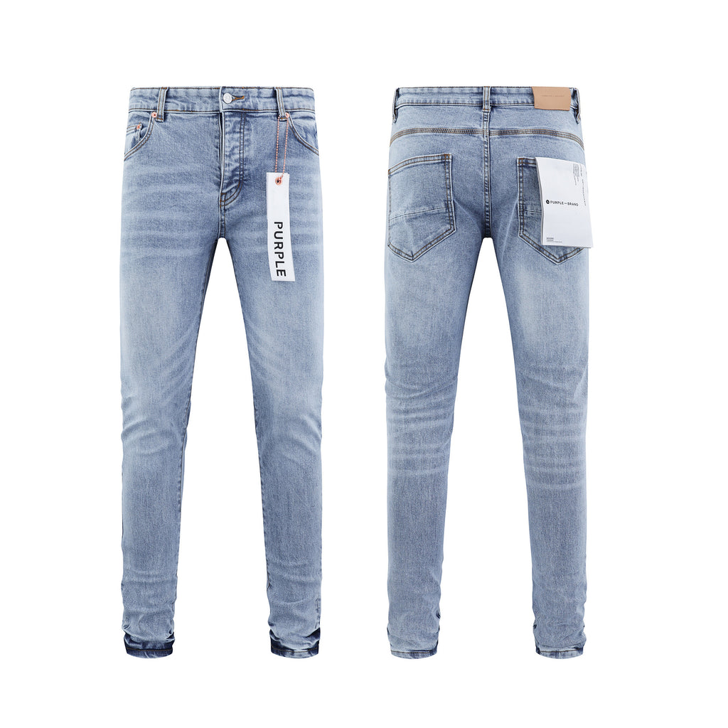 Purple Brand Vintage Washed Distressed Splash‑Ink Slim Tapered Jeans