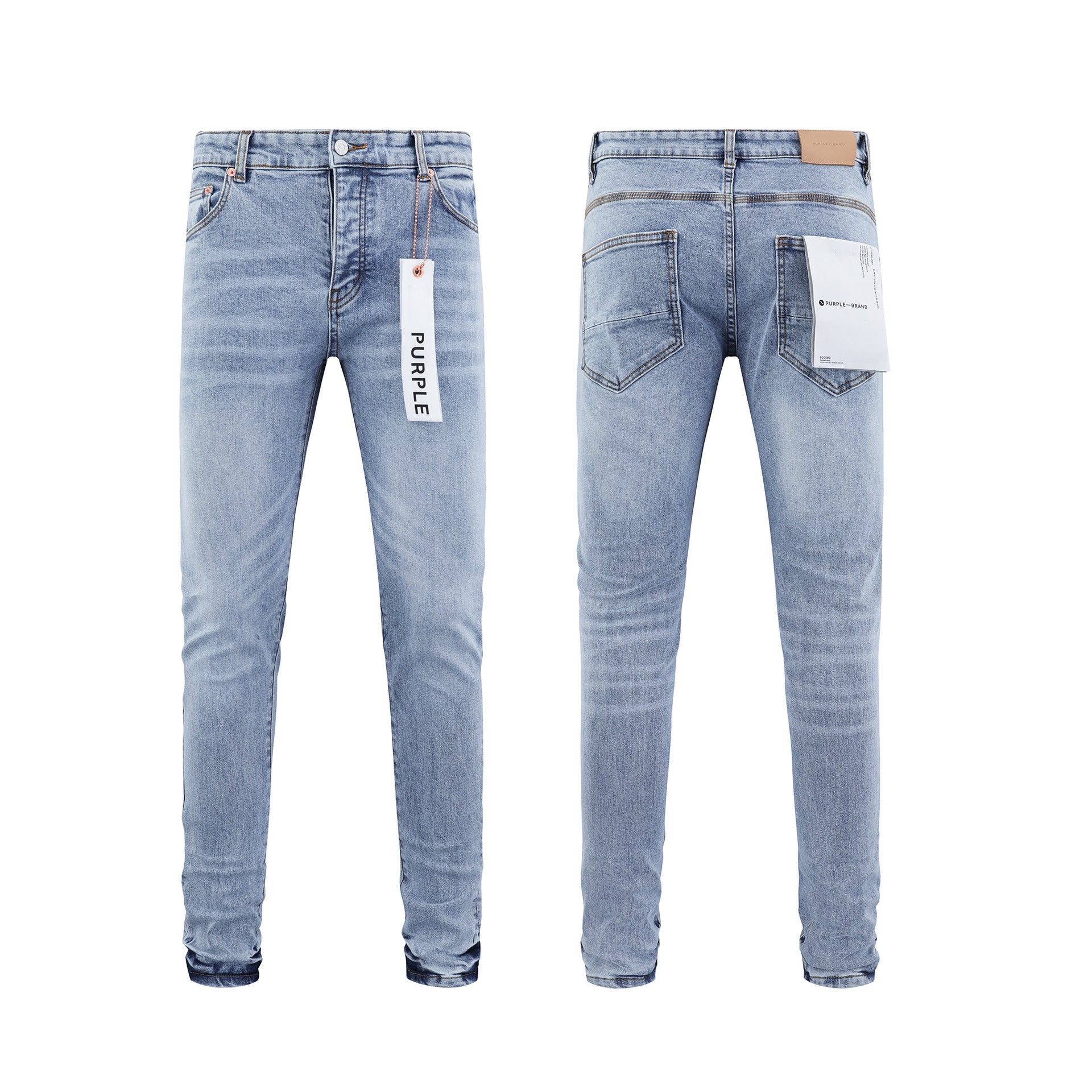 Purple Brand Vintage Washed Distressed Splash‑Ink Slim Tapered Jeans
