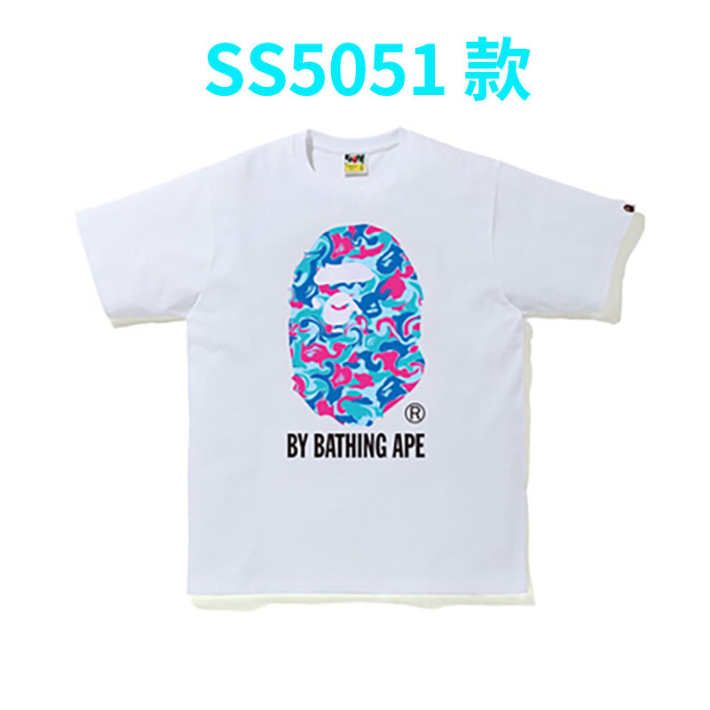 BAPE Shark Camo Graphic Tee Loose Unisex Streetwear T-Shirt