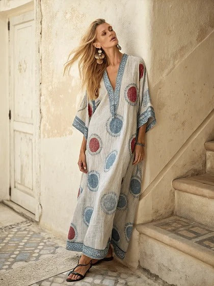 Women Boho Diagonal Striped Off Shoulder Loose Kaftan Maxi Beach Dress