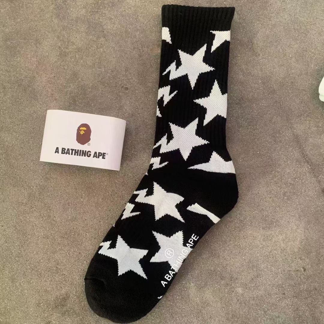 BAPE Ape Head Ribbed Crew Socks Multi Graphic Prints