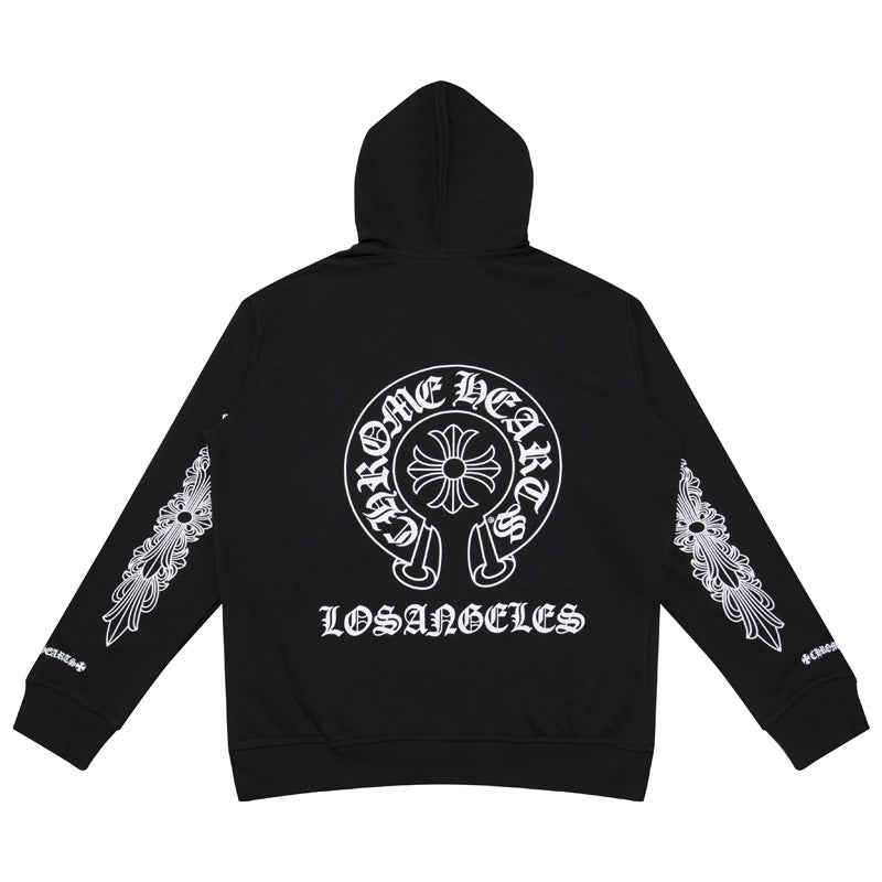 Chrome Hearts Horseshoe Cross Zip Hoodie Floral Sleeve Street Jacket