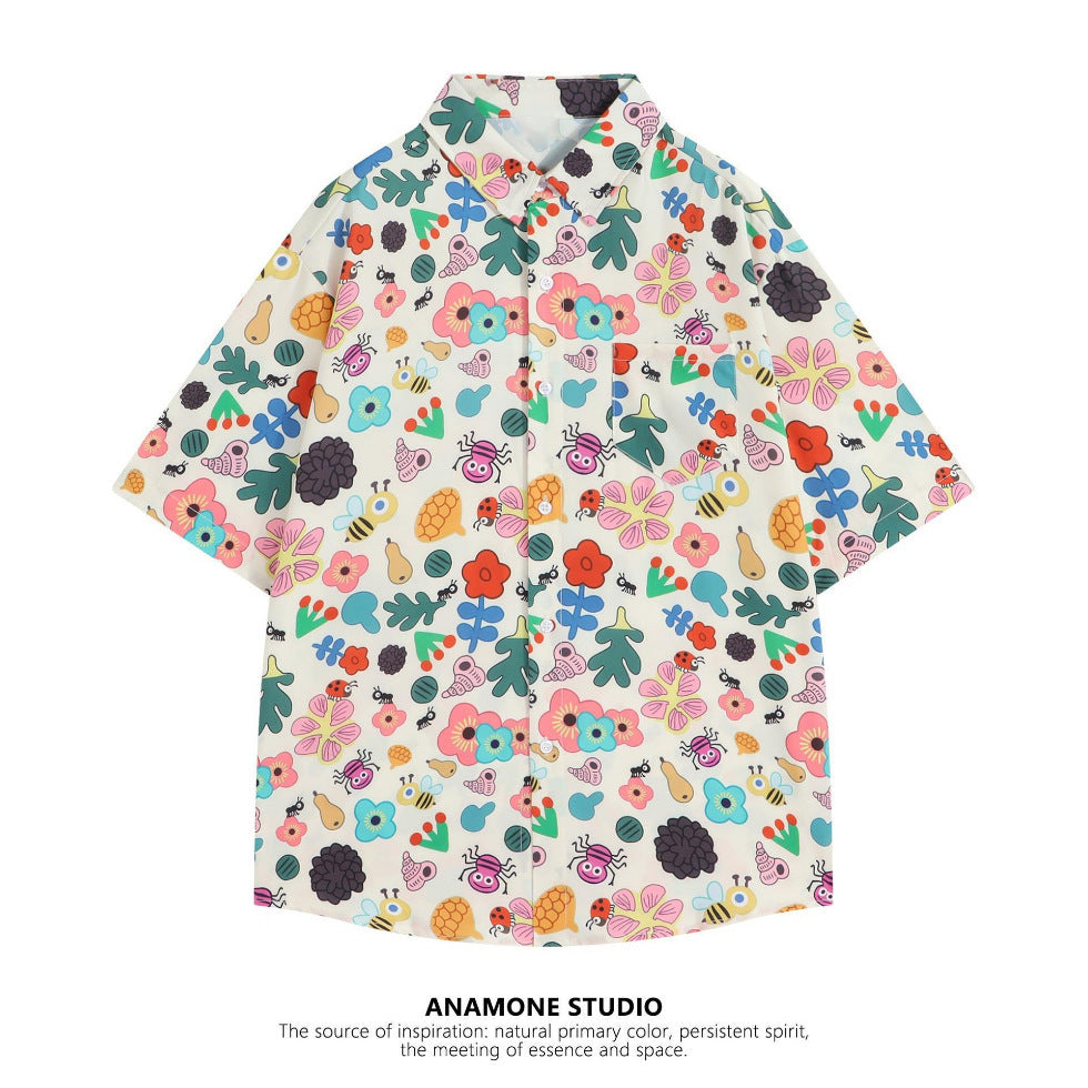 Mens Tropical Hawaiian Floral Loose Short Sleeve Summer Shirt 8002-8034