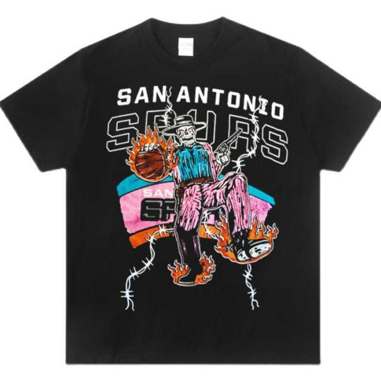Vintage NBA Team Skelett Grafik Unisex Oversized Streetwear Baumwoll T-Shirt