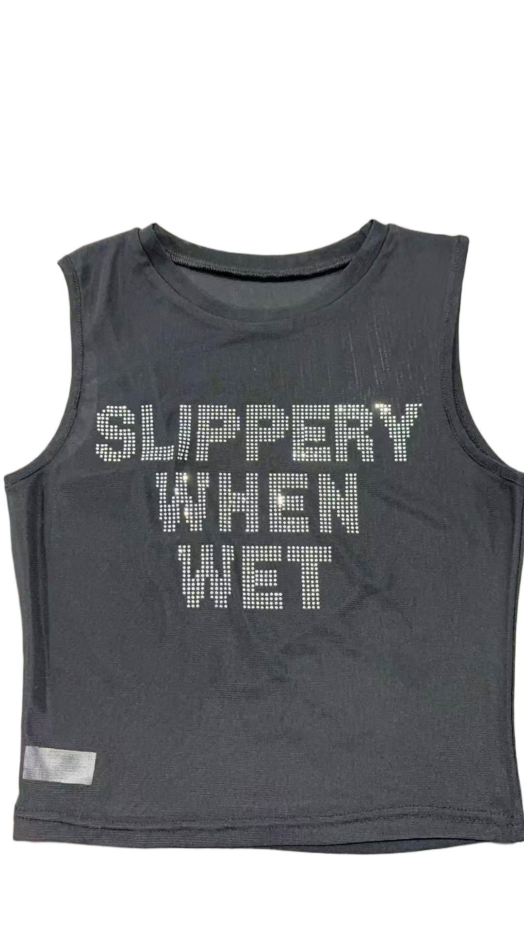 Rhinestone Letter Crop Tank Top Women Y2K Sleeveless Crew Neck Cami Vest