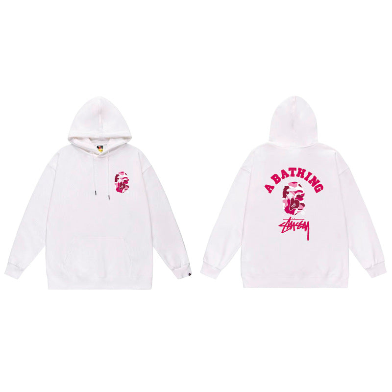 BAPE x Stussy Shark Graphic Hoodie Street Cotton Pullover Sweatshirt