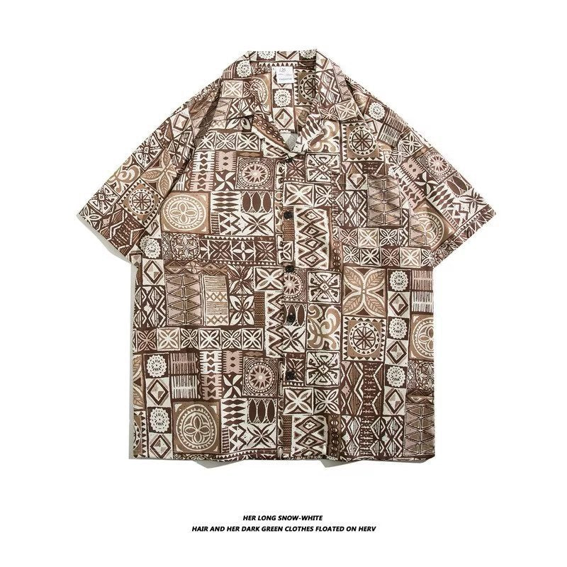 Unisex Vintage Camp Collar Tropical Floral Loose Beach Vacation Shirt 1301-1341