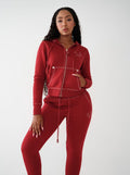 True Religion Vintage Stitch Zip Crop Hoodie Flare Pant Tracksuit Set