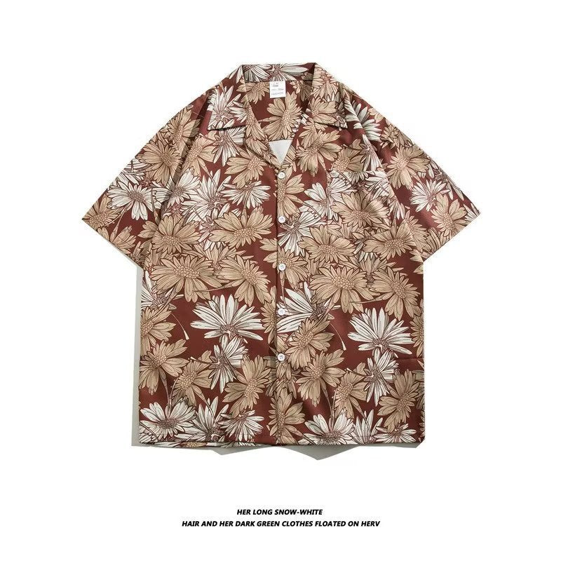 Unisex Vintage Camp Collar Tropical Floral Loose Beach Vacation Shirt 1301-1341