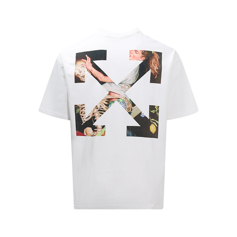 Tape Arrow Graphic Print Streetwear Crew Neck Short Sleeve T Shirt