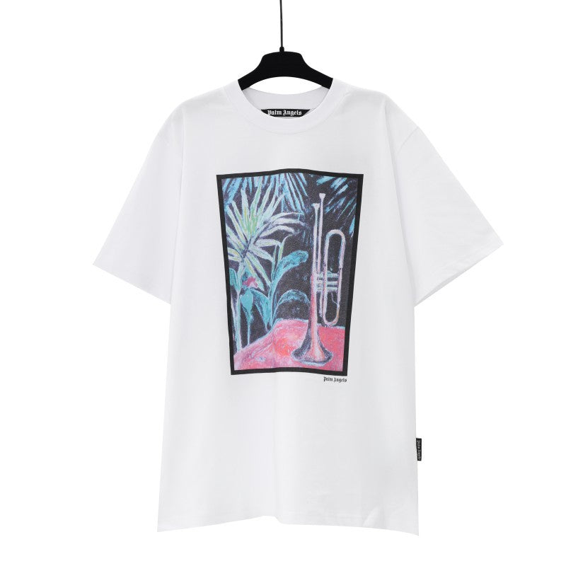 Palm Angels Graffiti Flame Palm Tree Graphic Oversized Tee Streetwear