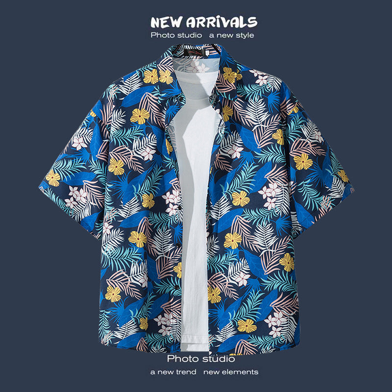Mens Vintage Tropical Hawaiian Floral Loose Short Sleeve Beach Shirt