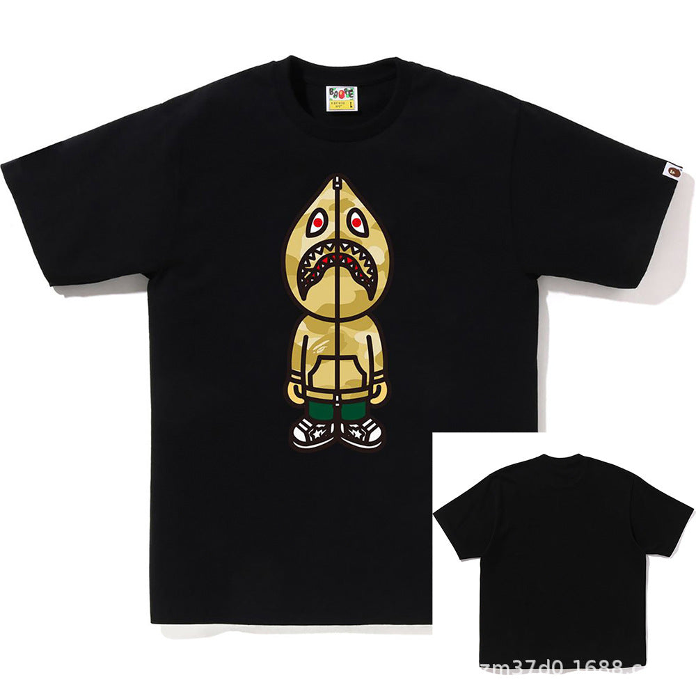 BAPE Shark Ape Head Camo Print Crew Neck Short Sleeve T‑Shirt Unisex
