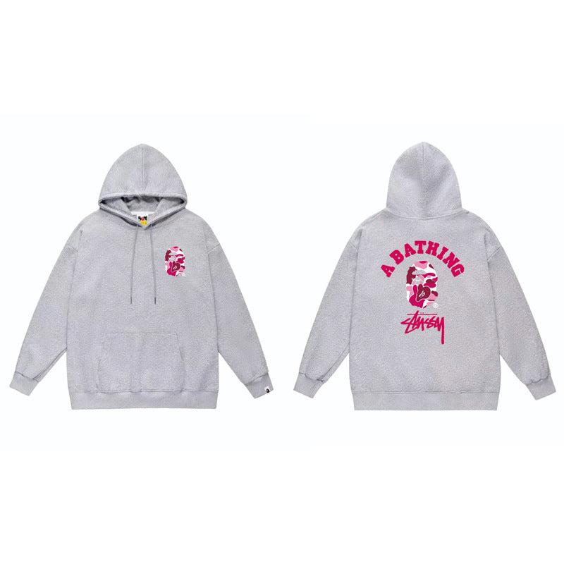 BAPE x Stussy Shark Graphic Hoodie Street Cotton Pullover Sweatshirt