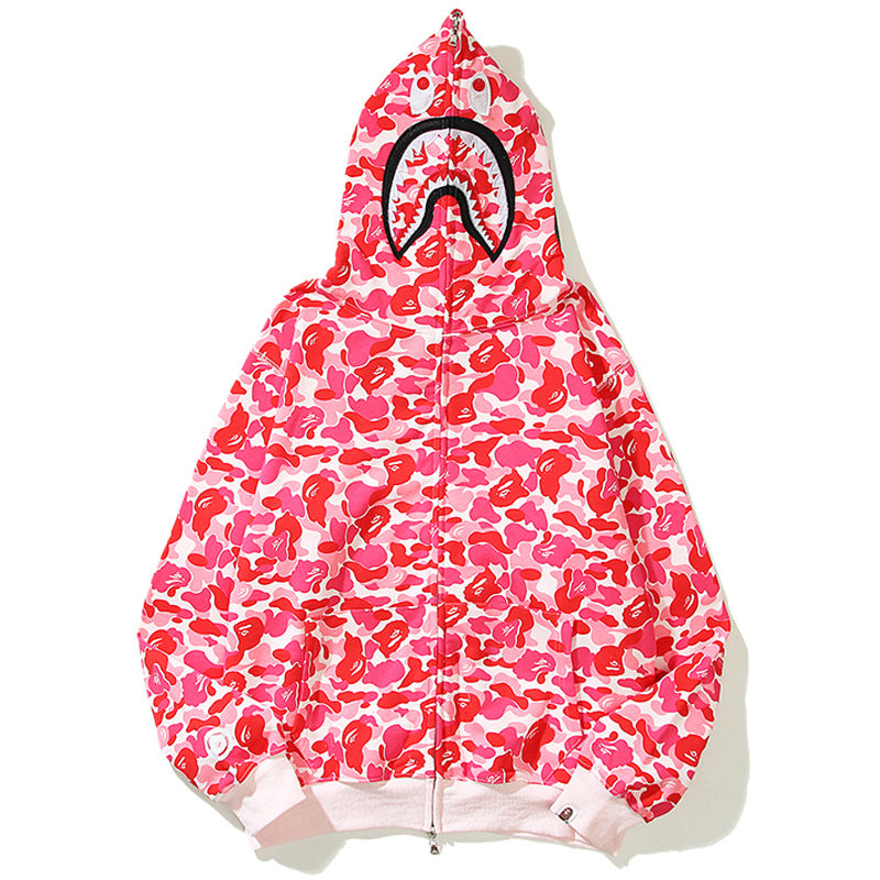 BAPE Shark Camo Print Full Zip Streetwear Hoodie Unisex