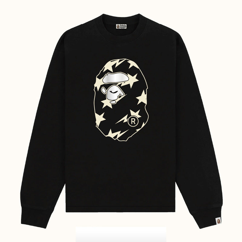 Bape Multi‑Ape‑Head Graphic Oversized Long Sleeve Tee Streetwear