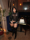 Chrome Hearts Black Mesh Horseshoe Rhinestone Sheer 2 Piece Set