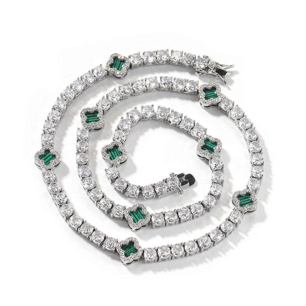 Iced Four Leaf Clover Tennis Chain Necklace