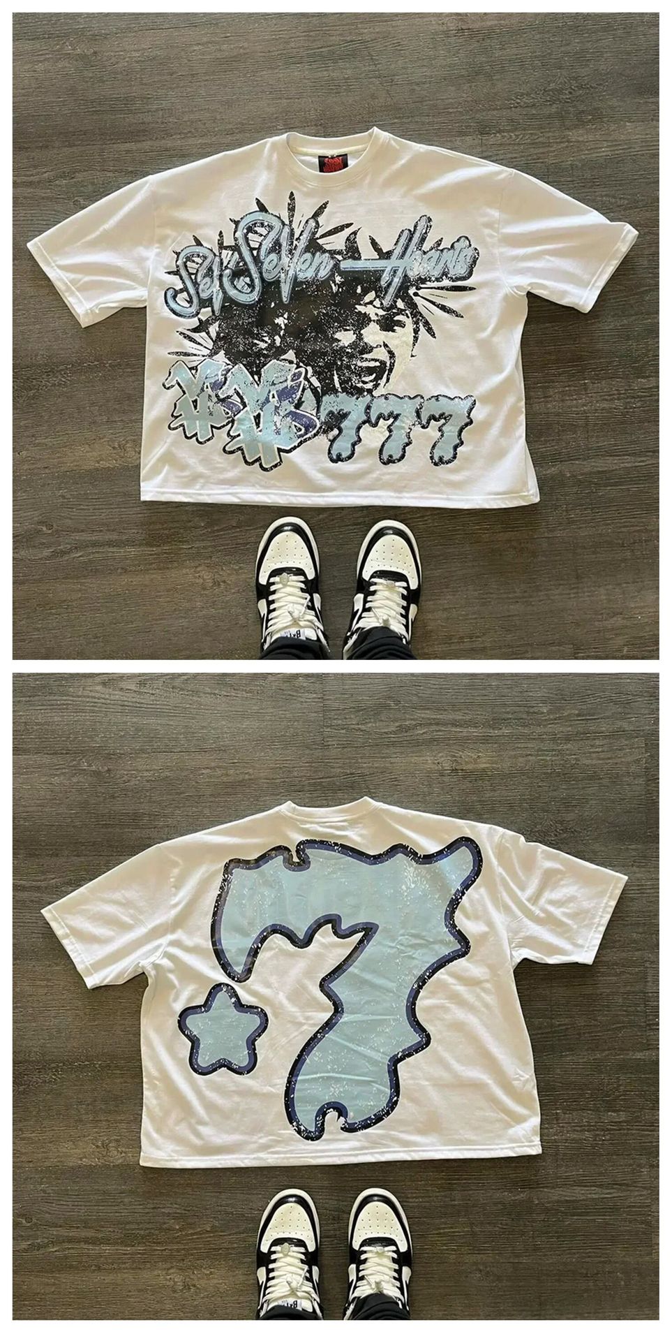 Madhand Style Y2K Schwarzes Cartoon Grafik Unisex Oversized Streetwear Baumwoll T-Shirt